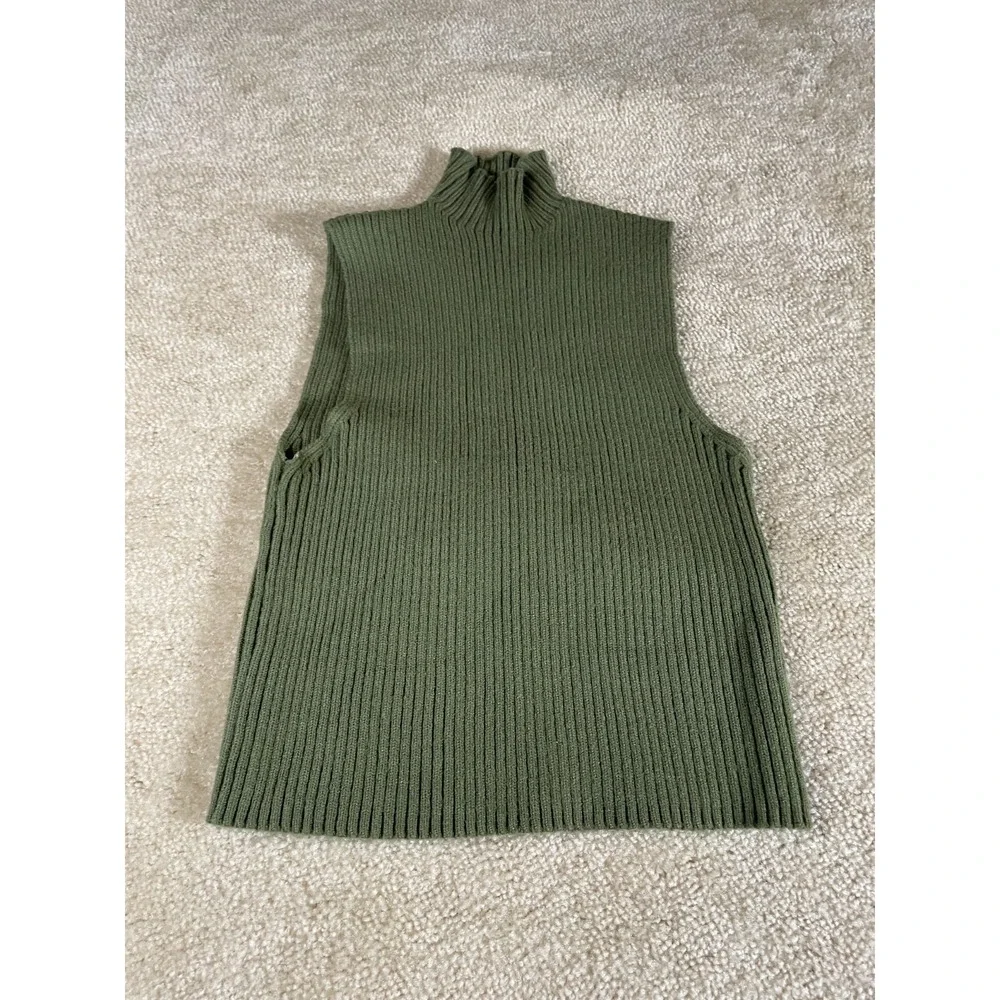 Zara Women's Green Knit Turtle Neck Sleeveless Slim Fit Tank Vest Sweater Top M